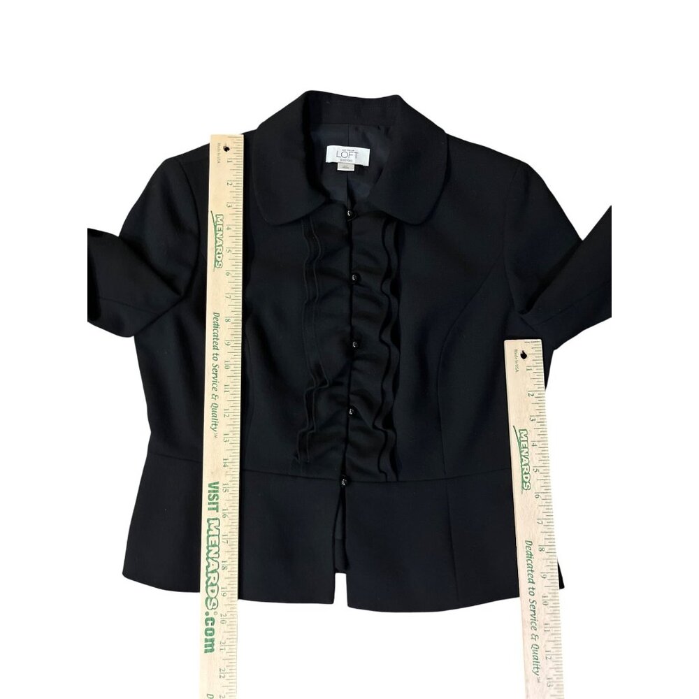 Vintage Ann Taylor Loft Petites Jacket Womens 6P Used Black Lined Ruffled Front - Picture 8 of 14